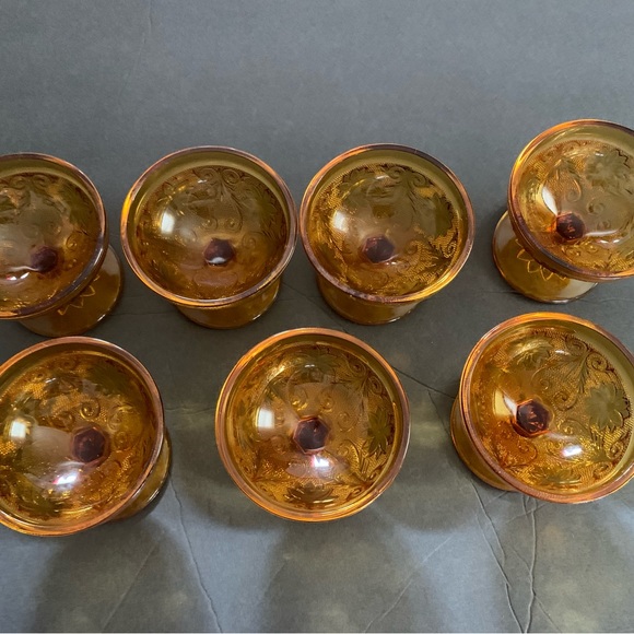 Set of 7 Vintage Tiara Sandwich Amber Collection Dessert Dishes - Picture 6 of 10